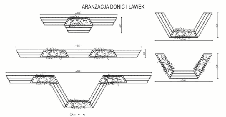 Zestaw ławek betonowych połączonych donicą nr kat. 121 3